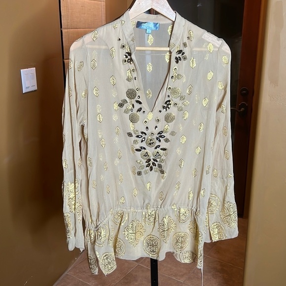 Hale Bob Beaded Sheer Silk Tunic Blouse Size Medium - Picture 1 of 9